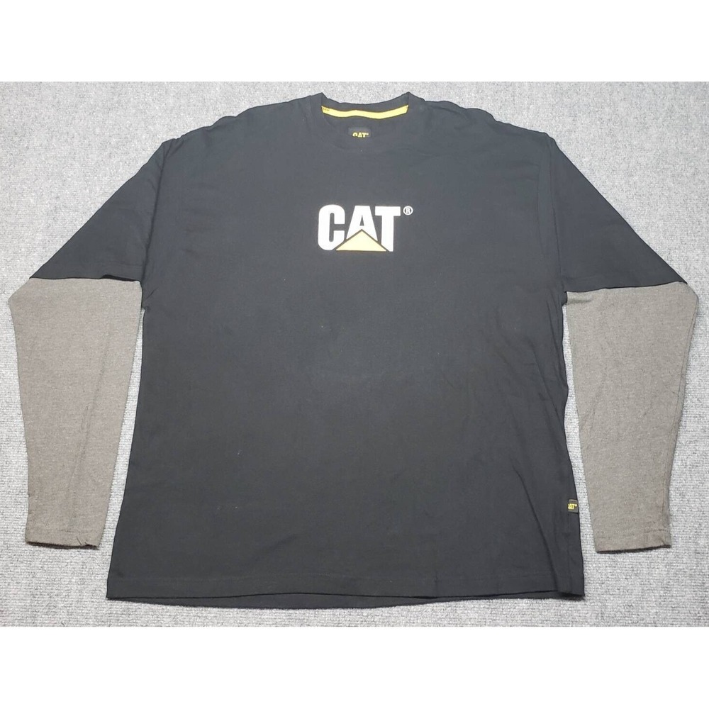 Caterpillar Shirt Mens L Black Gray CAT Graphic Color Block Long Sleeve New